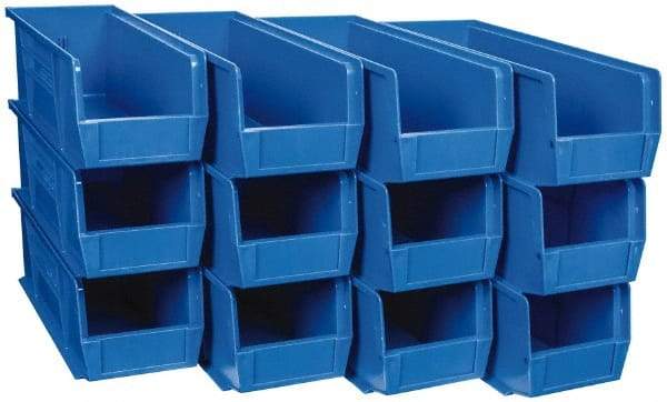 Quantum Storage - 50 Lb. Load Capacity, 14-3/4" Deep, Blue Polypropylene Hopper Stacking Bin - 5" High x 5-1/2" Wide x 14-3/4" Long - Makers Industrial Supply