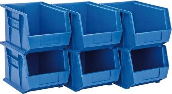 Quantum Storage - 50 Lb. Load Capacity, 10-3/4" Deep, Blue Polypropylene Hopper Stacking Bin - 7" High x 8-1/4" Wide x 10-3/4" Long - Makers Industrial Supply