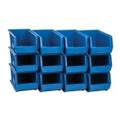 Quantum Storage - 60 Lb. Load Capacity, 14-3/4" Deep, Blue Polypropylene Hopper Stacking Bin - 7" High x 8-1/4" Wide x 14-3/4" Long - Makers Industrial Supply