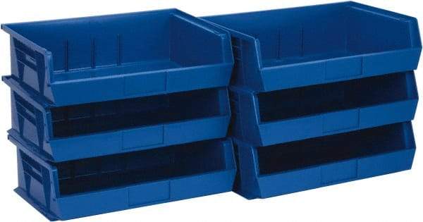 Quantum Storage - 60 Lb. Load Capacity, 10-7/8" Deep, Blue Polypropylene Hopper Stacking Bin - 5" High x 16-1/2" Wide x 10-7/8" Long - Makers Industrial Supply