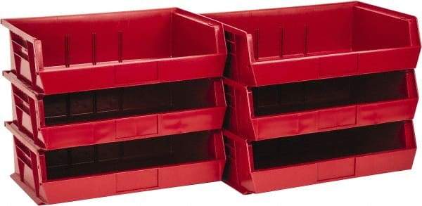 Quantum Storage - 60 Lb. Load Capacity, 10-7/8" Deep, Red Polypropylene Hopper Stacking Bin - 5" High x 16-1/2" Wide x 10-7/8" Long - Makers Industrial Supply