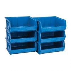 Quantum Storage - 75 Lb. Load Capacity, 14-3/4" Deep, Blue Polypropylene Hopper Stacking Bin - 7" High x 16-1/2" Wide x 14-3/4" Long - Makers Industrial Supply