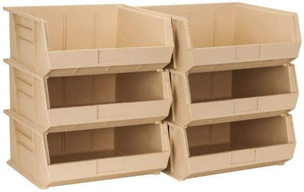 Quantum Storage - 75 Lb. Load Capacity, 14-3/4" Deep, Ivory Polypropylene Hopper Stacking Bin - 7" High x 16-1/2" Wide x 14-3/4" Long - Makers Industrial Supply