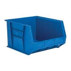 Quantum Storage - 75 Lb. Load Capacity, 18" Deep, Blue Polypropylene Hopper Stacking Bin - 11" High x 16-1/2" Wide x 18" Long - Makers Industrial Supply