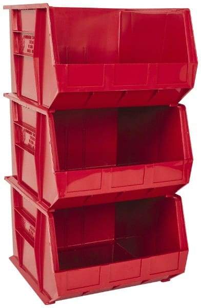 Quantum Storage - 75 Lb. Load Capacity, 18" Deep, Red Polypropylene Hopper Stacking Bin - 11" High x 16-1/2" Wide x 18" Long - Makers Industrial Supply