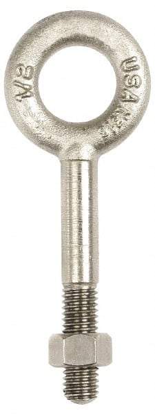 Gibraltar - 500 Lb Capacity, Stainless Steel, 1/4-20 Thread, Fixed Lifting Eye Bolt - Partially Threaded, 5" Shank, 2-1/2" Thread Length, No Shoulder - Makers Industrial Supply