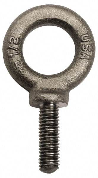 Gibraltar - 4,000 Lb Capacity, Steel, 5/8-11 Thread, Lifting Eye Bolt - Fully Threaded, 2-1/2" Shank, 2-1/2" Thread Length, Shoulder - Makers Industrial Supply