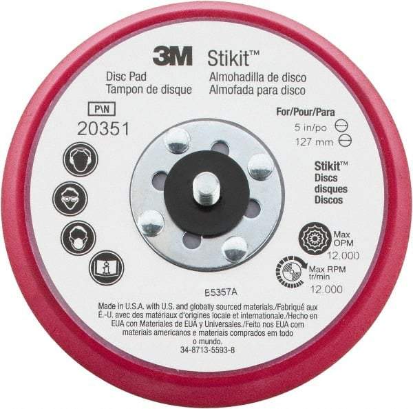 3M - 5" Diam Adhesive/PSA Disc Backing Pad - Firm Density, 12,000 RPM - Makers Industrial Supply