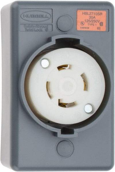 Hubbell Wiring Device-Kellems - 125/250 VAC, 30 Amp, L14-30R NEMA, Self Grounding Receptacle - 3 Poles, 4 Wire, Female End, Gray - Makers Industrial Supply