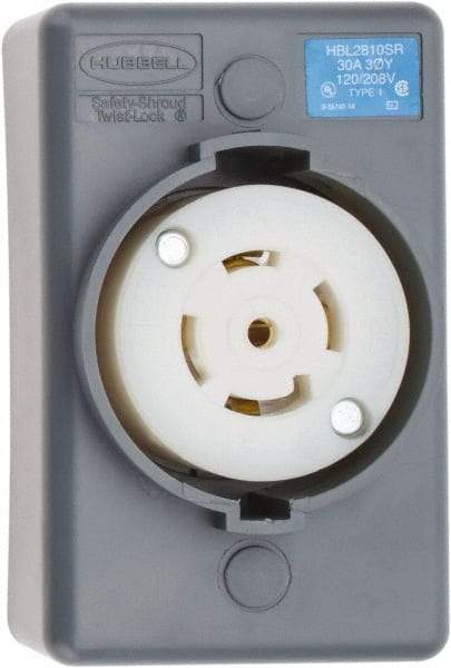 Hubbell Wiring Device-Kellems - 120/208 VAC, 30 Amp, L21-30R NEMA, Self Grounding Receptacle - 4 Poles, 5 Wire, Female End, Gray - Makers Industrial Supply