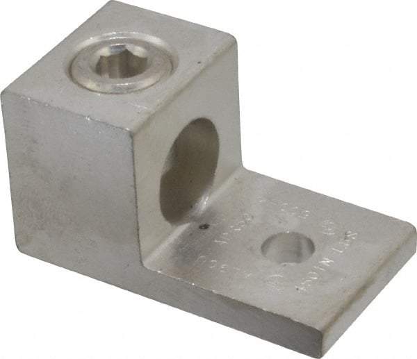 Thomas & Betts - 4 AWG Noninsulated Compression Connection Square Ring Terminal - 3/8" Stud, 2-13/16" OAL x 1-1/2" Wide, Tin Plated Aluminum Contact - Makers Industrial Supply