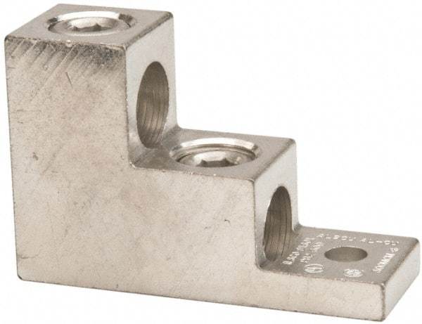 Thomas & Betts - 6 AWG Noninsulated Compression Connection Square Ring Terminal - 5/16" Stud, 3" OAL x 1-1/8" Wide, Tin Plated Aluminum Contact - Makers Industrial Supply