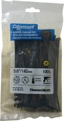 Thomas & Betts - 5.6" Long Black Nylon Standard Cable Tie - 30 Lb Tensile Strength, 1.21mm Thick, 1-1/4" Max Bundle Diam - Makers Industrial Supply