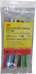 3M - 6" Long, 2:1, Polyolefin Heat Shrink Electrical Tubing - Black, Blue, Clear, Green, Red, White, Yellow - Makers Industrial Supply