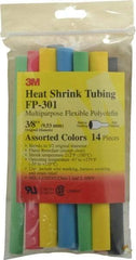 3M - 6" Long, 2:1, Polyolefin Heat Shrink Electrical Tubing - Black, Blue, Clear, Green, Red, White, Yellow - Makers Industrial Supply