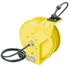 Conductix - 16 AWG, 35' Cable Length, Cord & Cable Reel with Bare End - 3 Outlets, NEMA 5-15R, 10 Amps, 110 Volts, SOOW-A Cable, Yellow Reel, Spring Driven Reel - Makers Industrial Supply