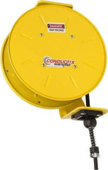 Conductix - 16 AWG, 50' Cable Length, Cord & Cable Reel with Bare End - 3 Outlets, NEMA 5-15R, 10 Amps, 110 Volts, SOOW-A Cable, Yellow Reel, Spring Driven Reel - Makers Industrial Supply