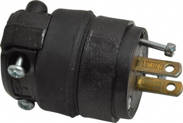 Leviton - 125 VAC, 15 Amp, 1-15P NEMA, Straight, Ungrounded, Residential Grade Plug - 2 Pole, 2 Wire, 1 Phase, Rubber, Black - Makers Industrial Supply