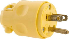 Leviton - 125 VAC, 15 Amp, 5-15P NEMA, Straight, Self Grounding, Residential Grade Plug - 2 Pole, 3 Wire, 1 Phase, PVC, Yellow - Makers Industrial Supply