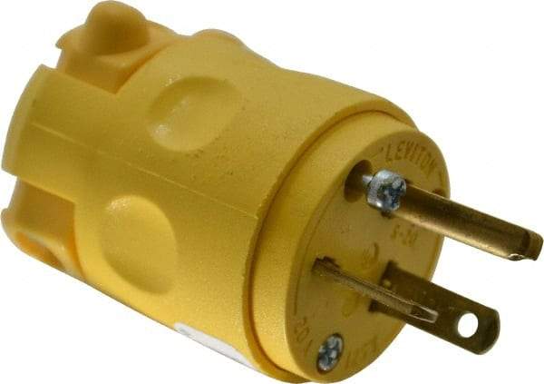 Leviton - 125 VAC, 20 Amp, 5-20P NEMA, Angled, Self Grounding, Commercial Grade Plug - 2 Pole, 3 Wire, 1 Phase, PVC, Yellow - Makers Industrial Supply