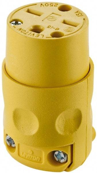 Leviton - 250 VAC, 15 Amp, 6-15R NEMA, Straight, Self Grounding, Commercial Grade Connector - 2 Pole, 3 Wire, 3 Phase, PVC, Yellow - Makers Industrial Supply