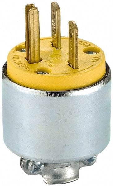 Leviton - 250 VAC, 15 Amp, 6-15P NEMA, Straight, Self Grounding, Residential Grade Plug - 2 Pole, 3 Wire, 3 Phase, PVC, Steel, Yellow - Makers Industrial Supply