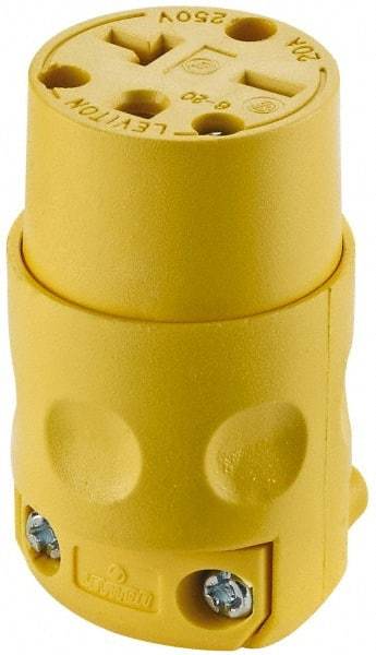 Leviton - 250 VAC, 20 Amp, 6-20R NEMA, Straight, Self Grounding, Commercial Grade Connector - 2 Pole, 3 Wire, 3 Phase, PVC, Yellow - Makers Industrial Supply