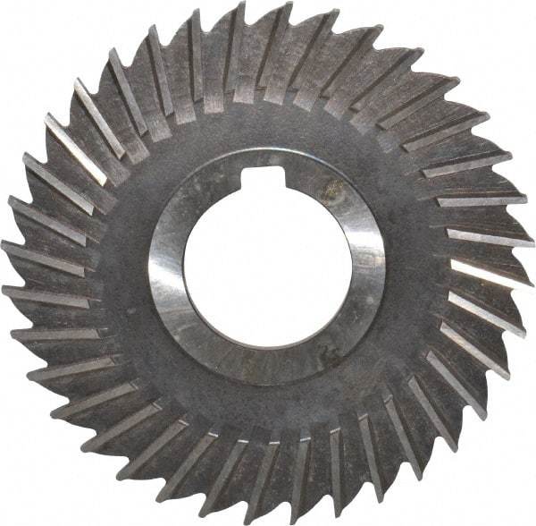 Made in USA - 4" Blade Diam x 9/64" Blade Thickness, 1-1/4" Hole, 36 Teeth, High Speed Steel Side Chip Saw - Straight Tooth, Arbor Connection, Right Hand Cut, Uncoated, with Keyway - Makers Industrial Supply