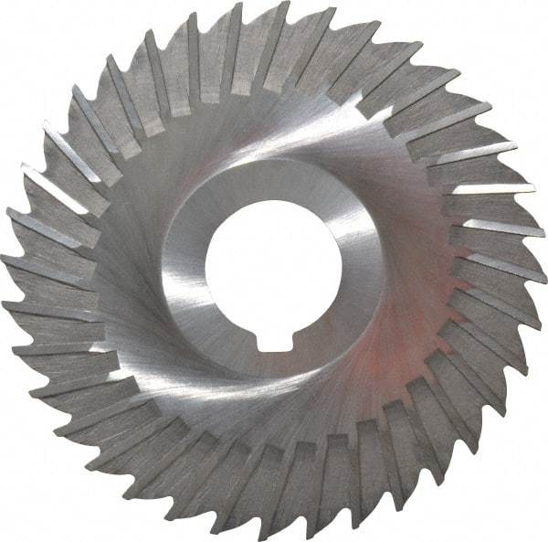 Made in USA - 4" Blade Diam x 1/16" Blade Thickness, 1" Hole, 36 Teeth, High Speed Steel Side Chip Saw - Straight Tooth, Arbor Connection, Right Hand Cut, Uncoated, with Keyway - Makers Industrial Supply