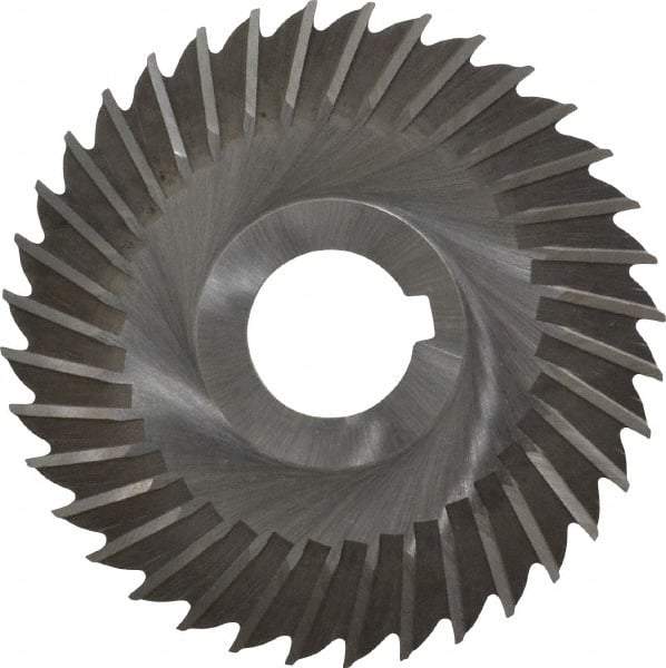 Made in USA - 4" Blade Diam x 5/64" Blade Thickness, 1" Hole, 36 Teeth, High Speed Steel Side Chip Saw - Straight Tooth, Arbor Connection, Right Hand Cut, Uncoated, with Keyway - Makers Industrial Supply