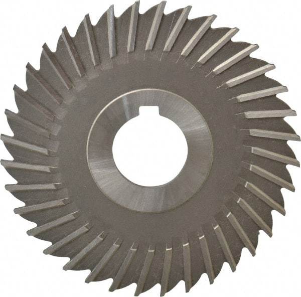 Made in USA - 4" Blade Diam x 9/64" Blade Thickness, 1" Hole, 36 Teeth, High Speed Steel Side Chip Saw - Straight Tooth, Arbor Connection, Right Hand Cut, Uncoated, with Keyway - Makers Industrial Supply