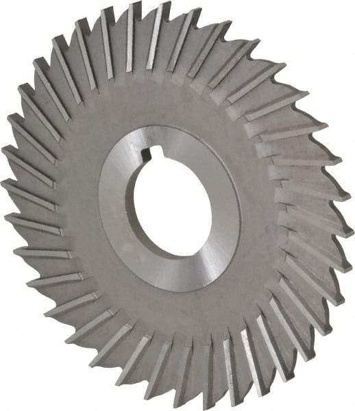 Made in USA - 4" Blade Diam x 5/32" Blade Thickness, 1" Hole, 36 Teeth, High Speed Steel Side Chip Saw - Straight Tooth, Arbor Connection, Right Hand Cut, Uncoated, with Keyway - Makers Industrial Supply