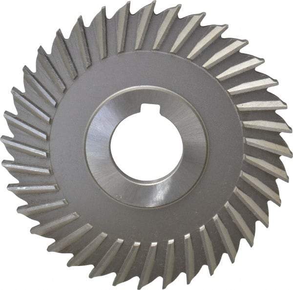 Made in USA - 4" Blade Diam x 1/4" Blade Thickness, 1" Hole, 36 Teeth, High Speed Steel Side Chip Saw - Straight Tooth, Arbor Connection, Right Hand Cut, Uncoated, with Keyway - Makers Industrial Supply