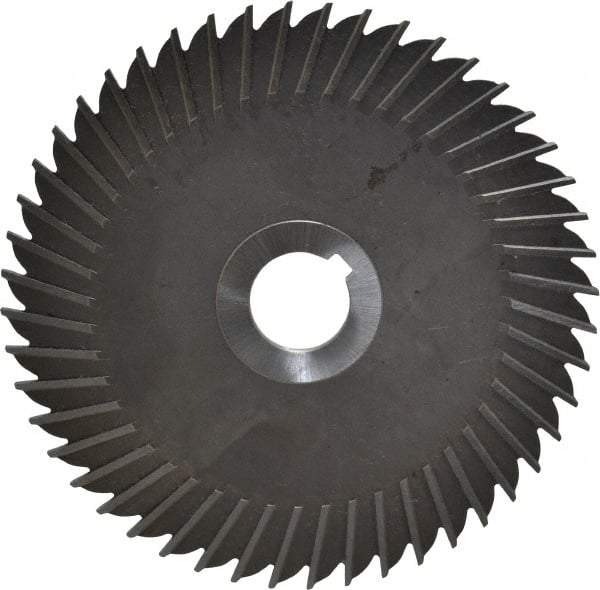 Made in USA - 6" Blade Diam x 1/8" Blade Thickness, 1" Hole, 48 Teeth, High Speed Steel Side Chip Saw - Straight Tooth, Arbor Connection, Right Hand Cut, Uncoated, with Keyway - Makers Industrial Supply