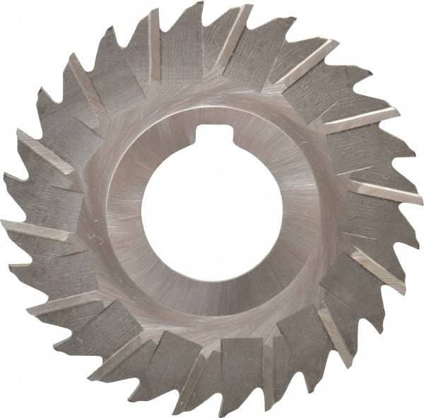 Made in USA - 3" Blade Diam x 1/16" Blade Thickness, 1" Hole, 28 Teeth, High Speed Steel Side Chip Saw - Staggered Tooth, Arbor Connection, Right Hand Cut, Uncoated, with Keyway - Makers Industrial Supply