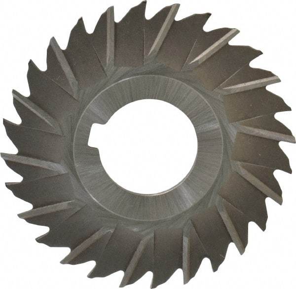 Made in USA - 3" Blade Diam x 5/64" Blade Thickness, 1" Hole, 28 Teeth, High Speed Steel Side Chip Saw - Staggered Tooth, Arbor Connection, Right Hand Cut, Uncoated, with Keyway - Makers Industrial Supply