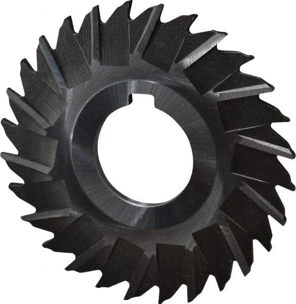 Made in USA - 3" Blade Diam x 7/64" Blade Thickness, 1" Hole, 28 Teeth, High Speed Steel Side Chip Saw - Staggered Tooth, Arbor Connection, Right Hand Cut, Uncoated, with Keyway - Makers Industrial Supply