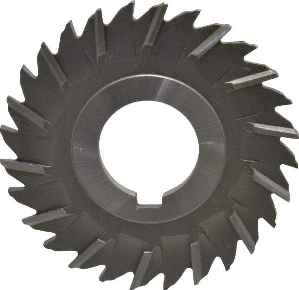 Made in USA - 3" Blade Diam x 9/64" Blade Thickness, 1" Hole, 28 Teeth, High Speed Steel Side Chip Saw - Staggered Tooth, Arbor Connection, Right Hand Cut, Uncoated, with Keyway - Makers Industrial Supply