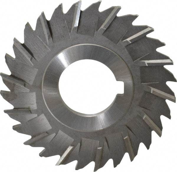 Made in USA - 3" Blade Diam x 5/32" Blade Thickness, 1" Hole, 28 Teeth, High Speed Steel Side Chip Saw - Staggered Tooth, Arbor Connection, Right Hand Cut, Uncoated, with Keyway - Makers Industrial Supply