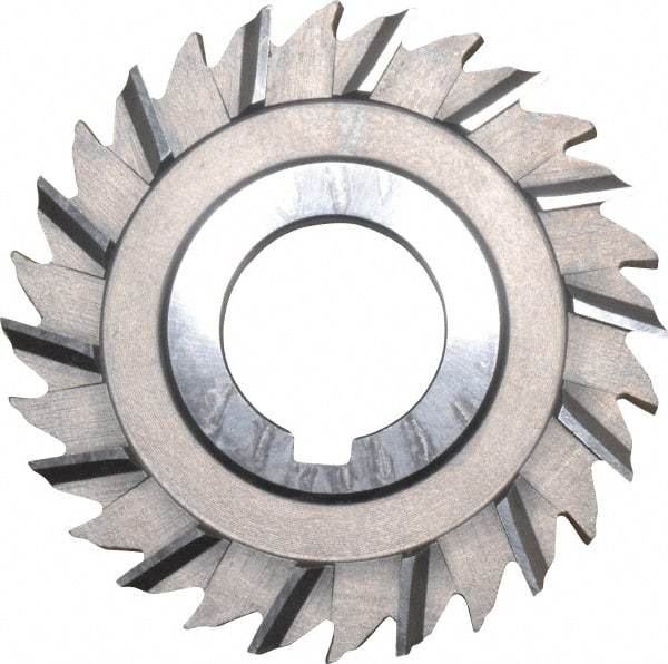 Made in USA - 3" Blade Diam x 1/4" Blade Thickness, 1" Hole, 28 Teeth, High Speed Steel Side Chip Saw - Staggered Tooth, Arbor Connection, Right Hand Cut, Uncoated, with Keyway - Makers Industrial Supply