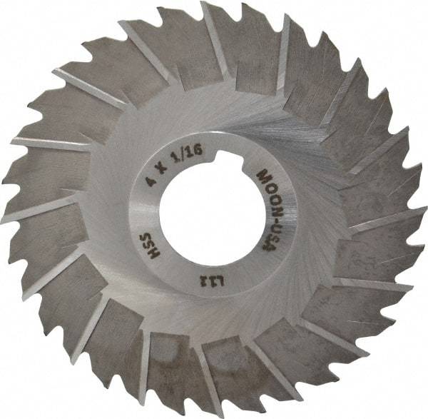 Made in USA - 4" Blade Diam x 1/16" Blade Thickness, 1" Hole, 32 Teeth, High Speed Steel Side Chip Saw - Staggered Tooth, Arbor Connection, Right Hand Cut, Uncoated, with Keyway - Makers Industrial Supply