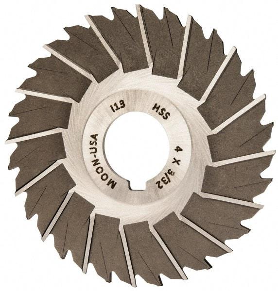 Made in USA - 4" Blade Diam x 3/32" Blade Thickness, 1" Hole, 32 Teeth, High Speed Steel Side Chip Saw - Staggered Tooth, Arbor Connection, Right Hand Cut, Uncoated, with Keyway - Makers Industrial Supply