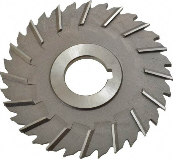 Made in USA - 4" Blade Diam x 3/16" Blade Thickness, 1" Hole, 32 Teeth, High Speed Steel Side Chip Saw - Staggered Tooth, Arbor Connection, Right Hand Cut, Uncoated, with Keyway - Makers Industrial Supply