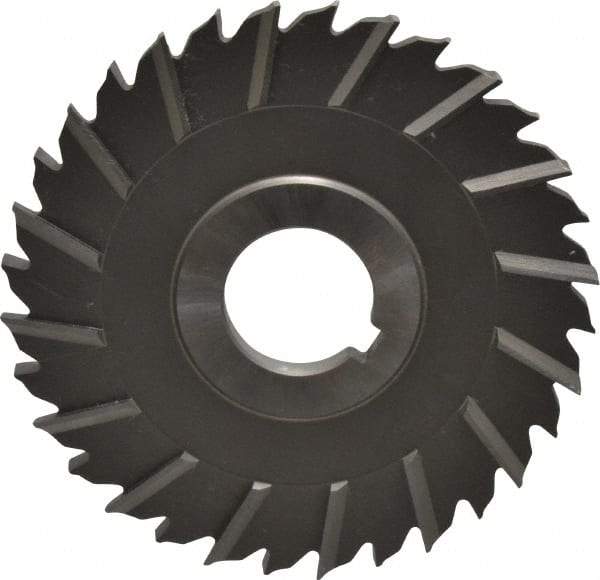 Made in USA - 4" Blade Diam x 1/4" Blade Thickness, 1" Hole, 32 Teeth, High Speed Steel Side Chip Saw - Staggered Tooth, Arbor Connection, Right Hand Cut, Uncoated - Makers Industrial Supply