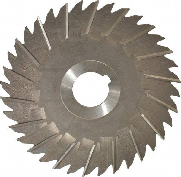 Made in USA - 5" Blade Diam x 1/8" Blade Thickness, 1" Hole, 36 Teeth, High Speed Steel Side Chip Saw - Staggered Tooth, Arbor Connection, Right Hand Cut, Uncoated, with Keyway - Makers Industrial Supply