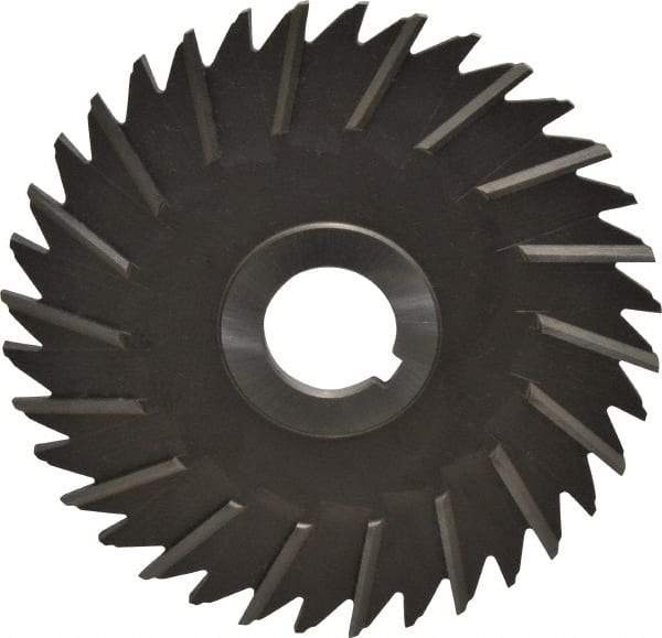 Made in USA - 5" Blade Diam x 3/16" Blade Thickness, 1" Hole, 36 Teeth, High Speed Steel Side Chip Saw - Staggered Tooth, Arbor Connection, Right Hand Cut, Uncoated, with Keyway - Makers Industrial Supply