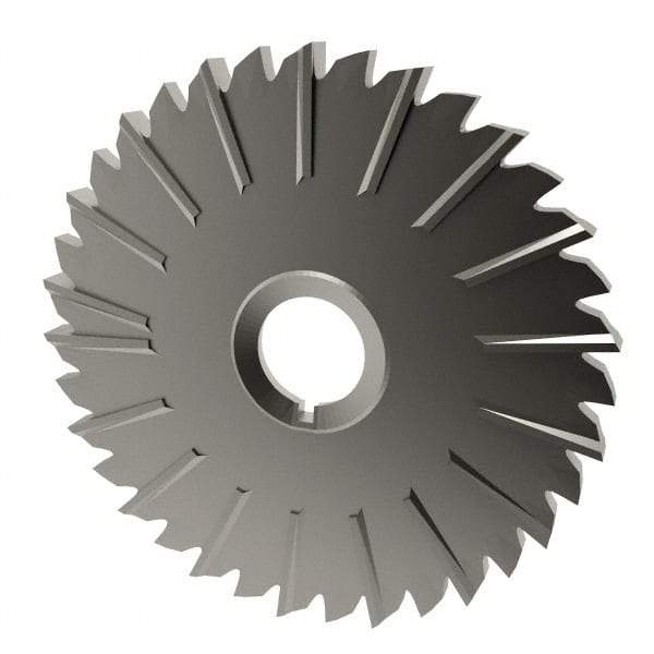 Made in USA - 5" Blade Diam x 1/4" Blade Thickness, 1" Hole, 36 Teeth, High Speed Steel Side Chip Saw - Staggered Tooth, Arbor Connection, Right Hand Cut, Uncoated, with Keyway - Makers Industrial Supply