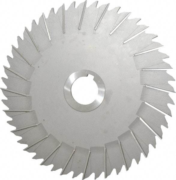 Made in USA - 8" Blade Diam x 3/16" Blade Thickness, 1-1/4" Hole, 48 Teeth, High Speed Steel Side Chip Saw - Staggered Tooth, Arbor Connection, Right Hand Cut, Uncoated, with Keyway - Makers Industrial Supply