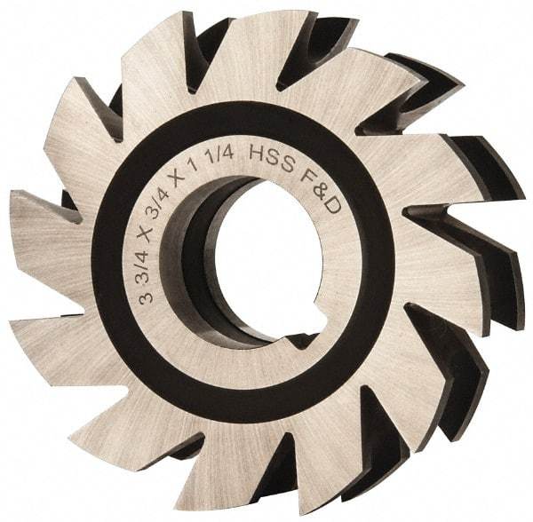 Made in USA - 3/8" Radius, 3/4" Circle Diam, 3-3/4" Diam x 1.197" Wide Cut, High Speed Steel Concave Radius Cutter - 3-3/4" OAL, Arbor Connection, Uncoated, Form Relieved, 10 Teeth - Makers Industrial Supply