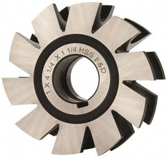 Made in USA - 1/2" Radius, 1" Circle Diam, 4-1/4" Diam x 1.572" Wide Cut, High Speed Steel Concave Radius Cutter - 4-1/4" OAL, Arbor Connection, Uncoated, Form Relieved, 10 Teeth - Makers Industrial Supply